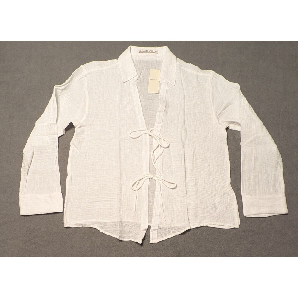NWT Abercrombie Fitch Tie Front Gauzy Shirt Women's S White Oversized Small